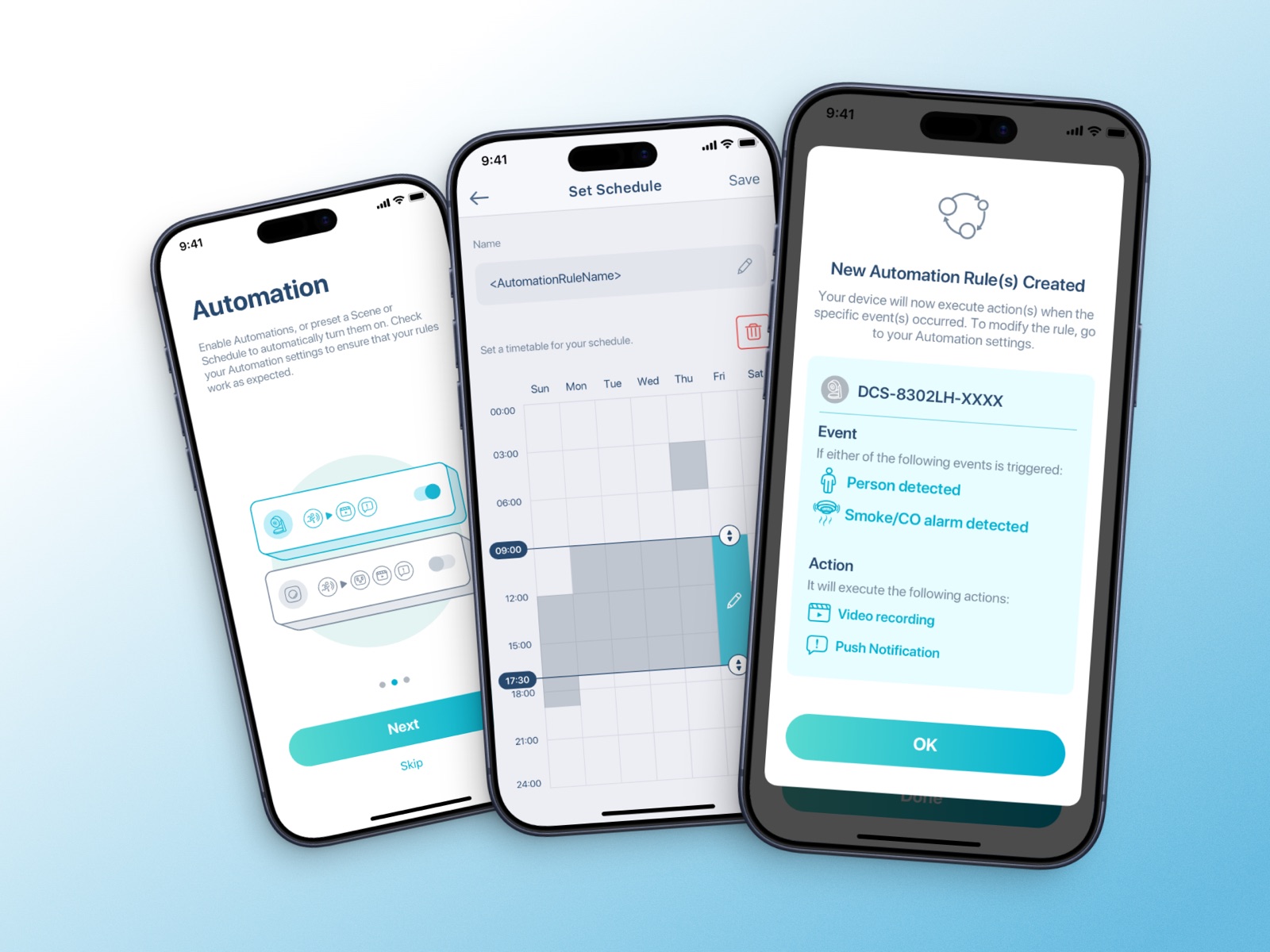 Creating an automation by time, event or location.
